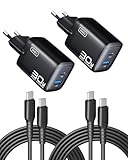 INIU 30W USB C Ladegerät 2-Pack, [USBC + USBA] Schnellladegerät mit Kabel, Gan PD 3.0 Mehrfach Netzteil, USB C Charger für iPhone 16 15 Pro Max, iPad, Galaxy S25 S24 S23 Ultra, Google ECC