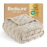 BEDSURE Kuscheldecke Flauschig - Fleecedecke & Wolldecke, Sofadecke, Schachbrettmuster Tagesdecke, Weiche Warme Karierte Decken für Zimmer Deko, Wohn- & Kuscheldecken, Hellbraun, 150 x 200 cm