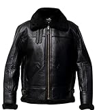 Herren B3 Bomber Fliegerjacke Shearling Schaffell Leder Winterjacke Schwarz, Größe L