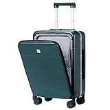 MILADA Gepäckkoffer mit Vordertasche für Laptop, 45,7 cm (18 Zoll), 20 Handgepäck, 61 cm, mittelgroßer Hartschalenkoffer, Rollkoffer, Reisekoffer mit Spinnrollen und TSA-Schloss, Schwarzes Grün,