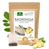 MoriVeda® - Moringa Tee 100% natürlich & vegan (wahlweise Moringa-Blattmischung, Apfel-Zimt, Granatapfel, Ingwer, Minze). Qualitätsprodukt (20 Beutel Moringa Ingwer)