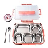 ANSO Box für Mittagessen Box mit 5 FäChern, Rostfreier Stahl, Auslaufsicher, GroßE Bento Boxen, Suppen BehäLter, Schul Geschirr (Rosa)