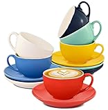 Cosumy 6er Cappuccino Tassen Set mit Untertassen - Keramik Bunt - Geschenkbox - Hält Lange warm - 180ml