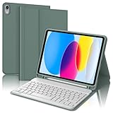 Tastatur für iPad A16 11/10 Generation (2025/2022), Schutzhülle mit Tastatur für iPad 11 Gen 11 Zoll/10 Gen 10,9 Zoll, Bluetooth Magnetisch QWERTY Keyboard, Hülle mit Stifthalter, Dunkelgrün