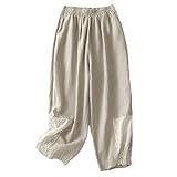 Leinenhose Damen Sommer Lockere Weite Lang Sommerhose Leicht Bequeme Joggpants Strandhose Hell Gefärbt Leichte Stoffhose Luftige Leinen Plisseehose Culottehose Slim Lässig Freizeithose Hosen