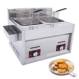 Naturalpowev Gasfritteuse, 20L Gewerbliche Doppeltank Friteuse Edelstahl Fritteuse mit Hoher Kapazität, Einstellbare Feuerkraft 150-190℃, für Pommes, Donuts, Fische, mühelose Reinigung