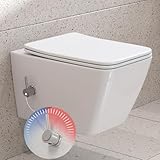HOROW Dusch WC mit Integrierter Düse, Hänge WC Spülrandlos, WC mit Bidet Funktion, Taharet WC mit Nanobeschichtung, WC Dusche mit Armatur, WC Sitz mit Absenkautomatik, Kalt-/Warm Wasser, Rechteckige