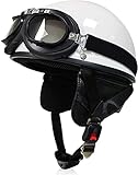 VVPEC Halbschalenhelm mit ECE, Jethelm Retro, Chopper Helm, Scooter-Helm, Fahrradhelm, mit Schutzbrille und Schnellverschlussschnallen für Damen Herren Erwachsene (Color : D, Size : L(59~60cm))