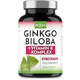 Vegan Ginkgo Biloba Extrakt hochdosiert - mit Vitamin B12 trägt zur Verringerung von Müdigkeit und Ermüdung bei - 365 kleine Tabletten, die leicht einzunehmen sind