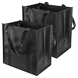 smtfcty Einkaufstasche Faltbar 2 Stück Schwarze ehr große Tragetasche mit Tragegriffen, 38 x 35 x 25 cm Einkaufstasche mit langem Henkel perfekt als Tote bag, Stoffbeute Damen Shopper Handtasche