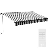 Outsunny Gelenkarmmarkise elektrisch Balkonmarkise 350 x 250 cm Sonnenschutz mit UV-Schutz, Handkurbel, verstellbare Kassettenmarkise mit Fernbedienung, Grau+Weiß