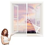 Magnet Fliegengitter Fenster Übergrösse 50 x 155 cm Insektenschutz Fensternetz Ohne Bohren Hält Die Frischluftzirkulation für Windows/Wohnzimmer Fenstern, Weiß