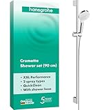 hansgrohe Crometta - Duschset, runder Duschkopf mit Brausestange 90 cm, Duschkopfhalterung und Brauseschlauch 160cm, Duschbrause mit 2 Strahlarten, Weiß/Chrom