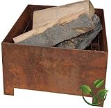 mgc24® Feuerkorb für Garten und Terrasse | eckig ca. 38x38x24cm | Stahl Rostoptik