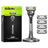 Gillette Labs Nassrasierer Herren, Rasierer mit Reinigungs-Element + 5 Rasierklingen, Geschenk für Männer, Premium-Magnetdock