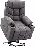 M MCombo Fernsehsessel mit Aufstehhilfe Elektrisch, Relaxsessel mit Liegefunktion, Seniorensessel für Wohnzimmer, TV Sessel mit Liegefunktion bis 140°, mit USB, Retro 7286 (Stoff, Grau)