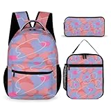 Mateju Schulrucksack, Nordische Blumen Rucksack für Mädchen Jungen, Leichtgewicht Schulrucksack Teenager, 3 Stück Rucksack Kinder mit Lunchpaket und Mäppchen, Schulranzen (Purple,one Size)