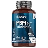 MSM 2400mg mit 100mg Vitamin C - 360 vegane Tabletten für 6 Monate Vorrat - Methylsulfonylmethan & Vit C - Alternative zu Kapseln & Pulver - Glutenfrei & Frei von Magnesiumstearat - WeightWorld