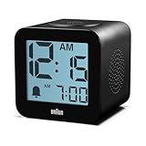 Braun digitaler Wecker mit Sprachausgabe, Schlummerfunktion, positivem LCD Display, gesprochenen Einstellungsoptionen und ansteigendem Signalton in schwarz, Modell BC25BP