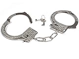 Makotex Handschellen Metall, mit Schlüssel | Handfesseln | Handschließen | Polizeikostüm | Sträfling | Karneval | Fasching | Motto Party | Halloween (Strass)