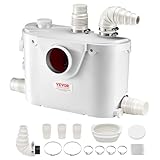 VEVOR Hebeanlage, 500 W, 110 L/min Durchfluss, 8 m Förderhöhe, Schmutzwasserpumpe mit 4 Wassereinlässen, Abwasserhebeanlage für Toilette, Keller, Dusche, Waschbecken, Waschküche, Badewanne