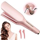 French Wave Lockenstab, Afenau 32mm Beach Waves Lockenstab mit 5 Temperaturstufen, V Förmiger, 15S Schnelles Aufheizen, Welleneisen Große Wellen, Wellenstab Haare für Lange/Kurze Haare (Rosa)