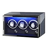 ZHENAO Uhrenbehälter für 3 Automatikuhren mit bunten Lichtern, doppelte Stromversorgung, verstellbar, Kissen