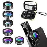 6 in 1 Handy Objektiv Kit, 205° Fisheye Lens, 140° 0.4X Weitwinkel, 25X Makroobjektiv, ND32/CPL Filter Lens, Sternfilter, Universal Clip-On Adapter für i-Phone Sam-Sung und die meisten Smartphones