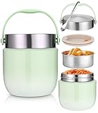 Thermobehälter für Essen 1200ml, Thermoschüssel mit Deckel, Warmhaltebehälter aus Edelstahl mit Faltbaren Löffel, Lunchbox Thermo Kinder Erwachsene für die Aufbewahrung von Suppen, Brei, Eiscreme,Grün