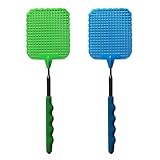 Fliegenklatsche, 2 Stück Bunt Fliegenklatsche Ausziehbar, Fliegenklatsche Stabil,Manual Extendable Fly Catcher für Fliegen und Insekten Abzuwehren(Grün & Blau)