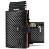 TENBST Geldbörse Herren mit Münzfach & RFID Schutz, Slim Wallet Kartenetui Klein, Portmonee Geldbeutel Herren, 10 Fächer für Kreditkarten Kreditkartenetui - Schwarz Orange