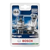 Bosch H4 Pure Light Halogen-Glühlampe für Auto-Scheinwerfer, 12 V 60/55 W, in Originalqualität - Lampensockel Typ P43t - 2er-Pack Ersatz-Scheinwerferlampen