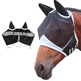 KAYEF pferde Fliegenmaske, 1-teilige Anti-Fliegen pferde maske, Pferdemaske mit Ohrenschutz, atmungsaktives Netz, UV-Schutz, Mückenschutz, elastische Fliegenmaske