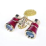 ANGEEK 3 x 25 Classic Foldable Opera Glasses Binoculars Metal Body with Chain Optical Lens Theater Telescope Retro Design Women Girls Gifts(Red)