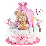 Timfanie® Windeltorte | Spieluhr Schlafmütze | rosa | 0-8 Monate