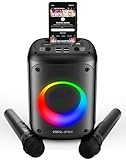 Vocal-Star VS-275 Tragbare Karaoke Maschine mit Bluetooth, Karaoke Anlage, 2 kabellose Mikrofone, 60w Lautsprecher, Lichteffekte, Aufnahme von Gesang, wiederaufladbar
