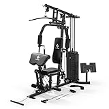 FitEngine Kraftstation | Multifunktions-Homegym für den ganzen Körper | Gewichte bis zu 67 kg einstellbar, mit Latzugstange, Beinpresse, Bizepscurl-Polster u.v.m. | Hochwertiges Stahlmaterial