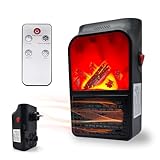 BullTek - Elektro-Heizstrahler 600W | Wandmontage mit Fernbedienung | Kompaktes Design | Kamineffekt mit LED-Lichtern | Verstellbarer Thermostat & Überhitzungsschutz, Schwarz