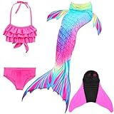 Pyjacos Meerjungfrauenflosse Mädchen Neuer Mermaid Tail Badeanzug für Erwachsene und Kinder, 4 Stück Set,DH52fen-110