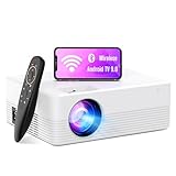 Beamer mit integriertem Android 9.0-System, WiFi Bluetooth Projektor, 1080P Unterstützung, 6000 Lumen Smart Beamer, Outdoor Videoprojektor Smart Projector mit USB für Heimkinofilme