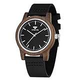 VICVS Holzuhren für Männer und Frauen, Chronograph aus japanischem Quarz aus natürlichem Walnuss- / Olivenholz, verstellbares Armband, Militärsport und Freizeit (Walnut-2)