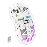 ZIYOU LANG x FREEWOLF Kabellose Gaming Maus, PixArt PAW3212 Dual Mode 2.4G/Bluetooth Transparente RGB-Hintergrundbeleuchtungsmaus, 400 mAh Akku, 4000 DPI 5 Stufen, sichtbarer Akkustand – Weiß