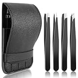 Pinzette 4pcs Pinzetten Set,Pinzette Augenbrauen Zupfen, Pinzetten aus Edelstahl für Gesichtshaar, Wimpern, Augenbrauen, eingewachsene Haare, mit Holster(Schwarz)