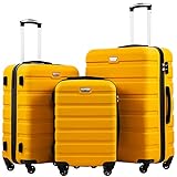 COOLIFE Hartschalen-Koffer Trolley Rollkoffer Reisekoffer ardschale Boardcase Handgepäck mit TSA-Schloss und 4 Rollen (Zitronengelb, Koffer-Set)