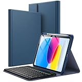 JETech Keyboard Hülle für iPad (A16) 11./10. Generation (2025/2022) mit Stifthalter, Magnetische Abnehmbare Drahtloses Bluetooth Tastatur, Weiche TPU Rückseite Stand Abdeckung (Navy)