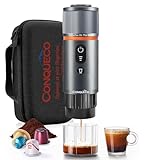 CONQUECO Tragbare Espressomaschine Elektrische Kaffeemaschine: 12V Auto kleine Reise-Expressomaschine – selbstheizend, 8 Tassen, Batteriebetrieben, kompatibel mit Nespresso-Kapseln – für Camping