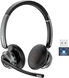 KONNAO Kabelloses Headset, 2024 Neues V5.3 Headset mit USB-Dongle, Computer Kopfhörer QCC3034 AI Noise Cancelling Mikrofon & Mic Mute, 30H Arbeitszeit für Computer/Laptop/Skype/Zoom/MS Teams