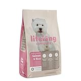 Amazon-Marke: Lifelong - Hundefutter für ausgewachsene Hunde (Adult) kleiner Rassen, Fein zubereitetes Trockenfutter mit Lachs und Reis, 3 kg (1er-Pack)