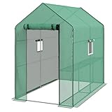 Outsunny Ersatzfolie Ersatzabdeckung mit Rolltür, Gewächshausfolie mit UV-Schutz, Seitenfenster, PE-Folie für Tunnelgewächshaus, Grün 140 x 213 x 190 cm
