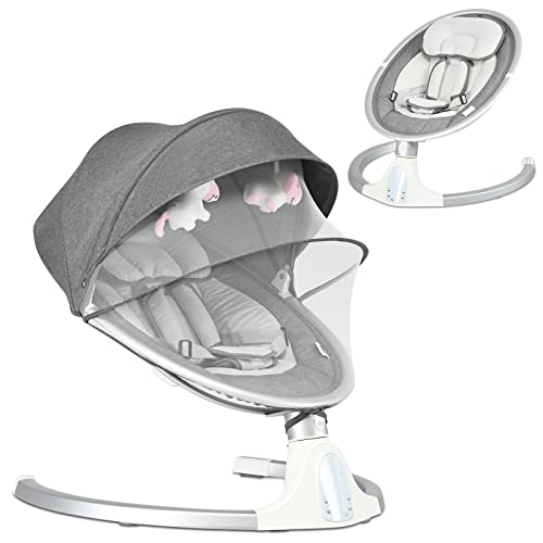 DREAMADE Elektrische Babyschaukel mit Fernbedienung, Babywippe für Neugeborene bis 9 kg, Baby Wippe mit Bluetooth, Musik, 5 Schwingungsamplituden und Timer (Grau)